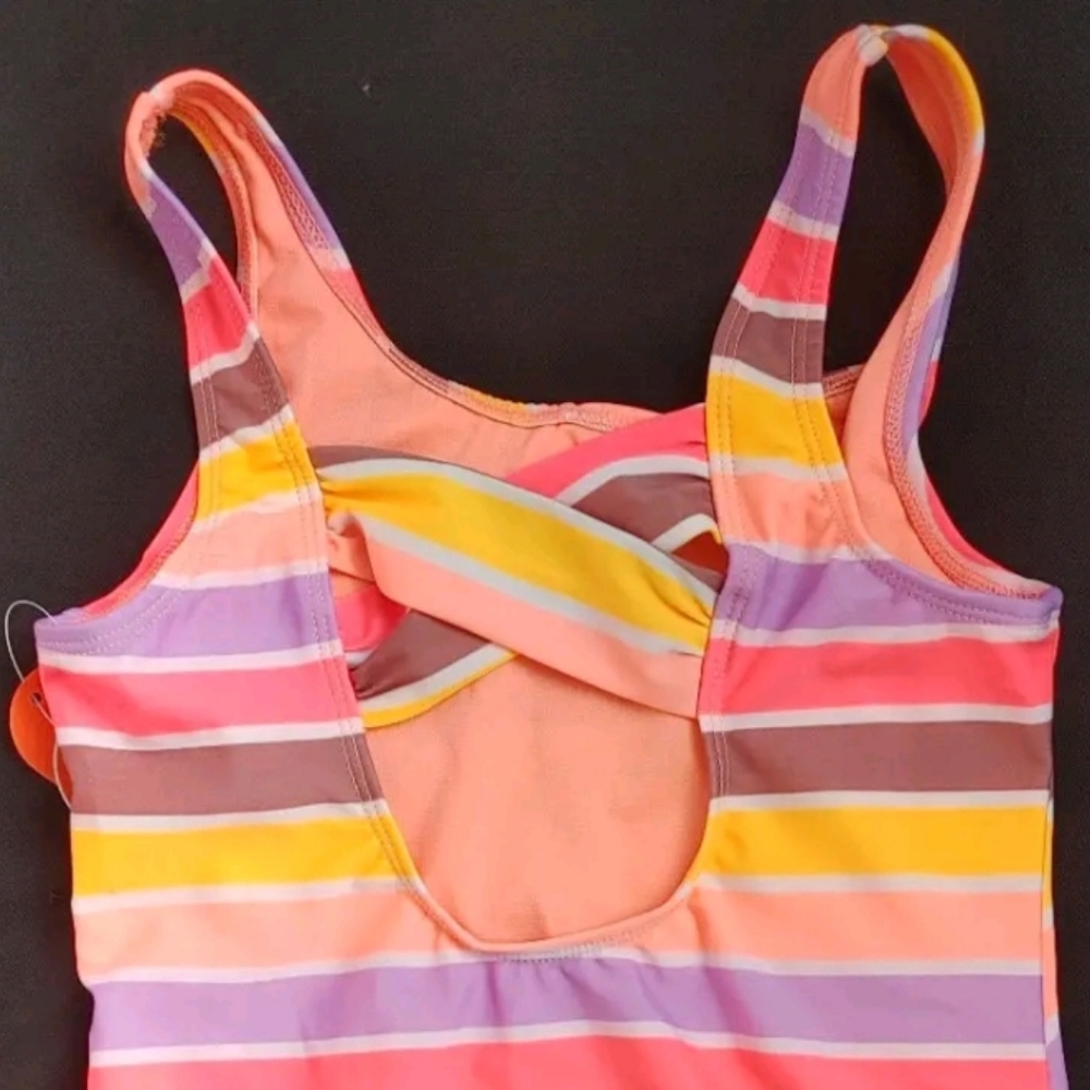 Wonder Nation Junior Size 10-12 YOUTH Swimsuit One Piece Orange Pink Lavender